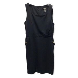 Andrea Jovine Dress 10 Black‎ Sleeveless LBD Pockets Modern Metallic Accents NEW